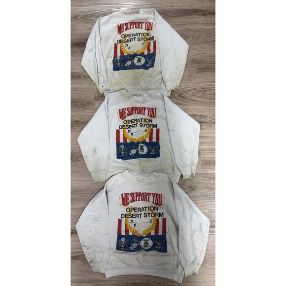 Lot Of 3 Military Iran Desert Storm Thrashed Crewnecks Size Large - Picture 1 of 6